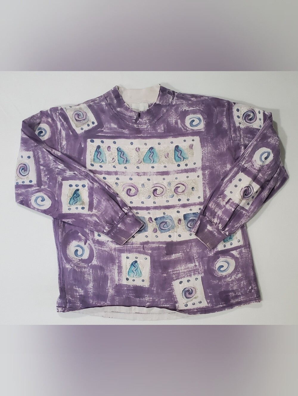 VTG 90s Who Bodies Wearables Abstract Swirl Mock Neck Knit Sweatshirt Purple L